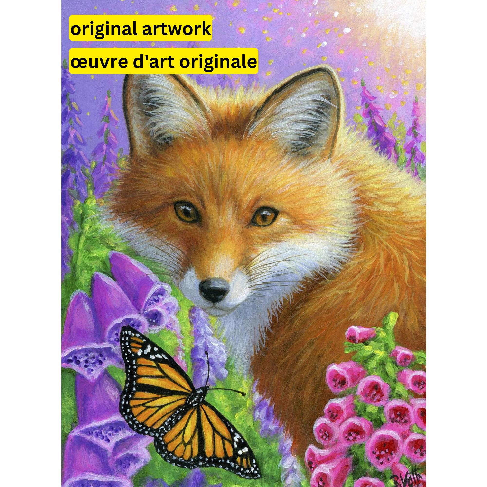 A Fox In The Foxgloves by Bridget Voth-30x40cm-Round-DiamondArt.ca