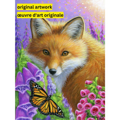 A Fox In The Foxgloves by Bridget Voth-30x40cm-Round-DiamondArt.ca