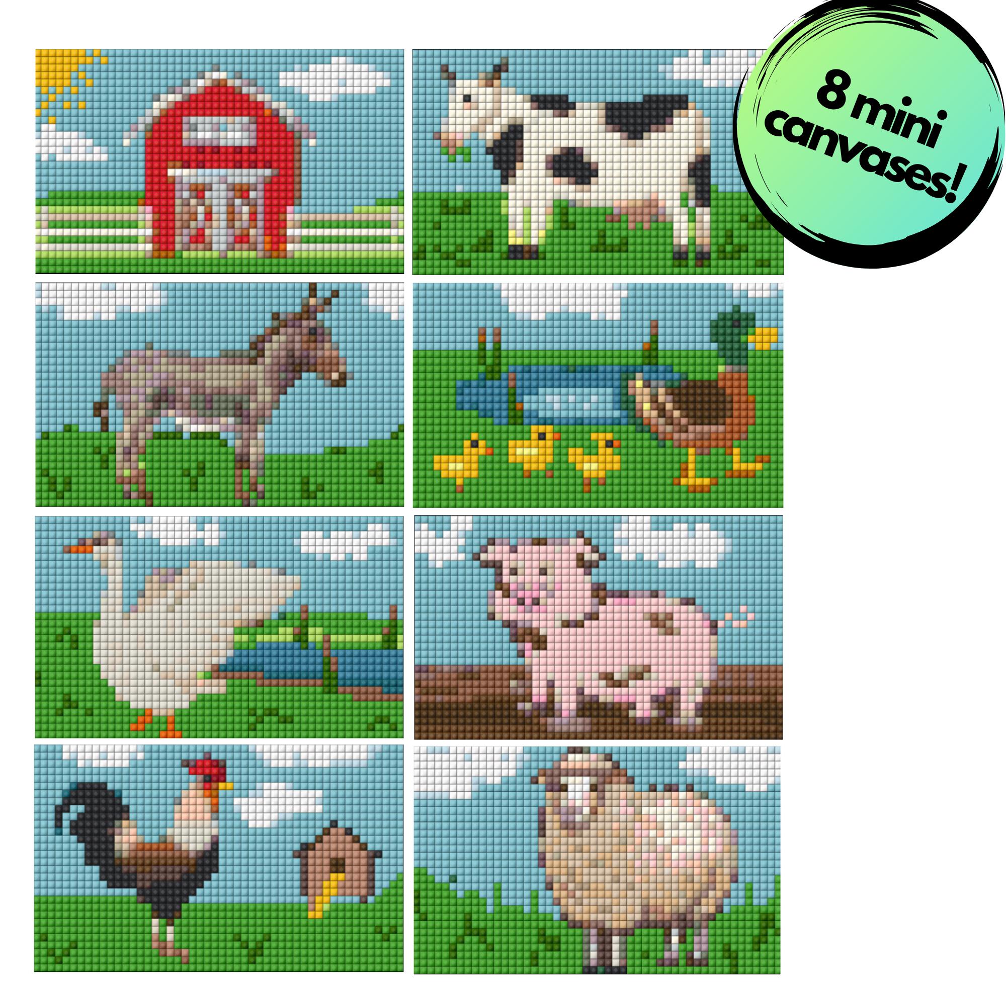 Barnyard Buddies Sparkle Minis 8 Canvas Kit-Square-DiamondArt.ca