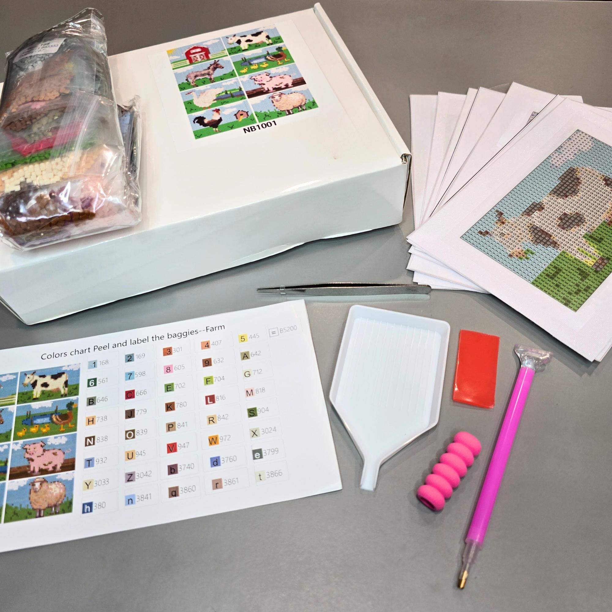 Barnyard Buddies Sparkle Minis 8 Canvas Kit-Square-DiamondArt.ca