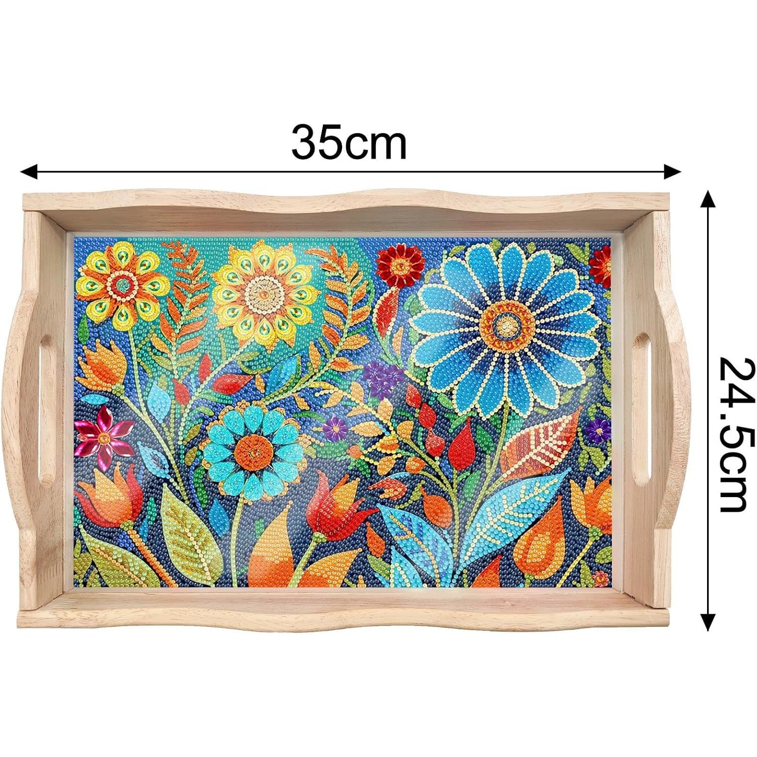 Blue Floral Wooden Serving Tray-Special-DiamondArt.ca