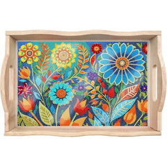 Blue Floral Wooden Serving Tray-Special-DiamondArt.ca