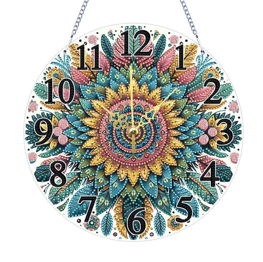 Boho Flower Feathers Wooden Clock-Special-DiamondArt.ca