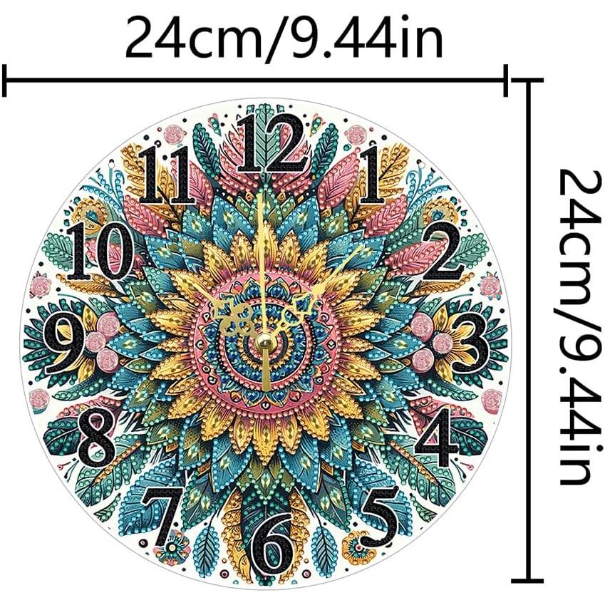 Boho Flower Feathers Wooden Clock-Special-DiamondArt.ca