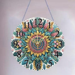Boho Flower Feathers Wooden Clock-Special-DiamondArt.ca