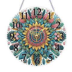 Boho Flower Feathers Wooden Clock-Special-DiamondArt.ca