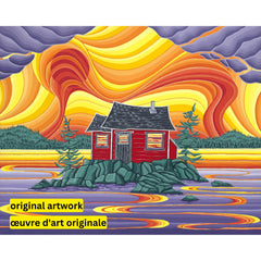 Cabin on the Rocks by Robbie Craig-40x50cm-Round-DiamondArt.ca