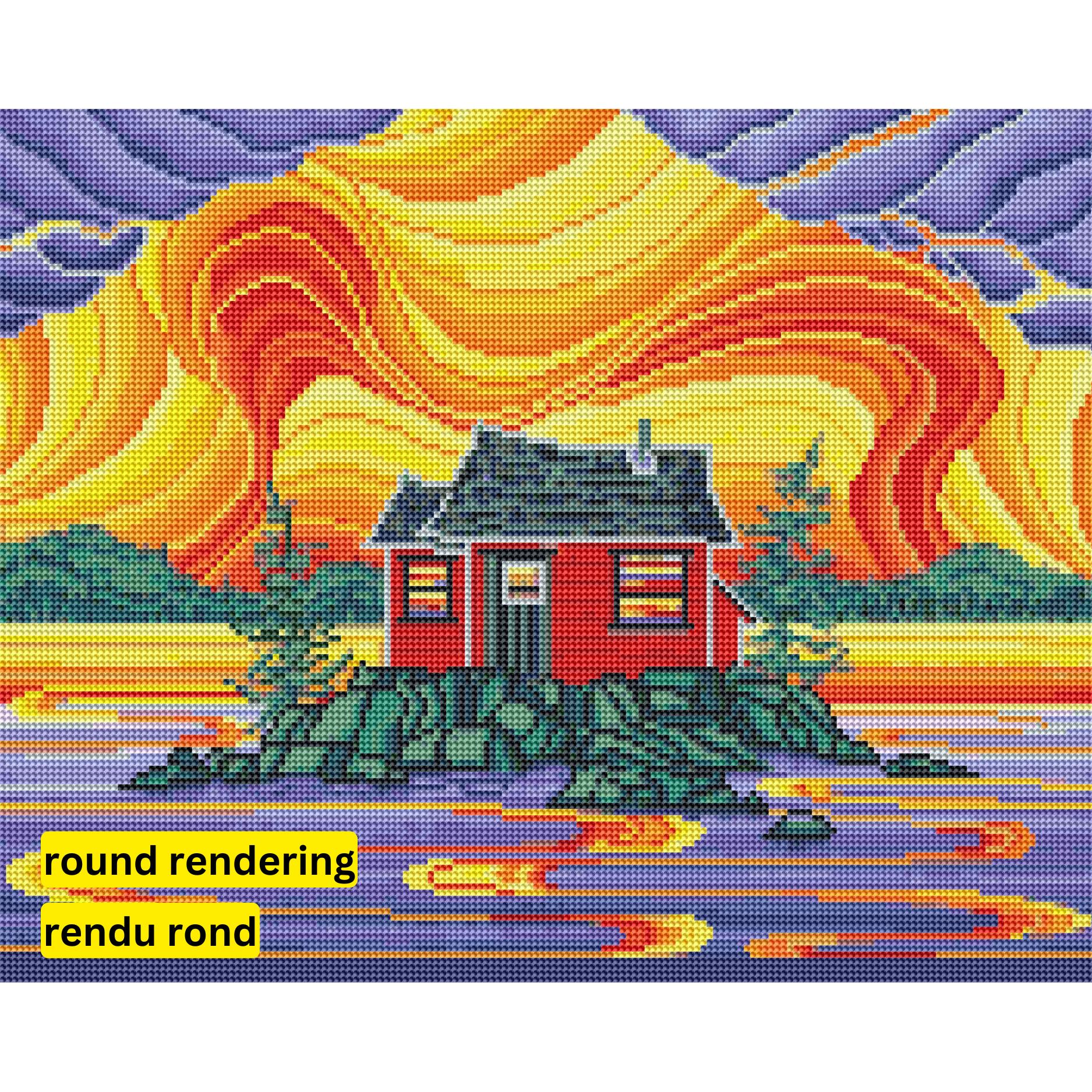 Cabin on the Rocks by Robbie Craig-40x50cm-Round-DiamondArt.ca