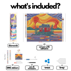 Cabin on the Rocks by Robbie Craig-40x50cm-Round-DiamondArt.ca