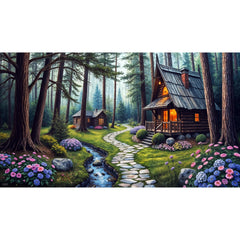 Cabins Among The Hydrangeas by Tabz Jones-40x70cm-Round-DiamondArt.ca