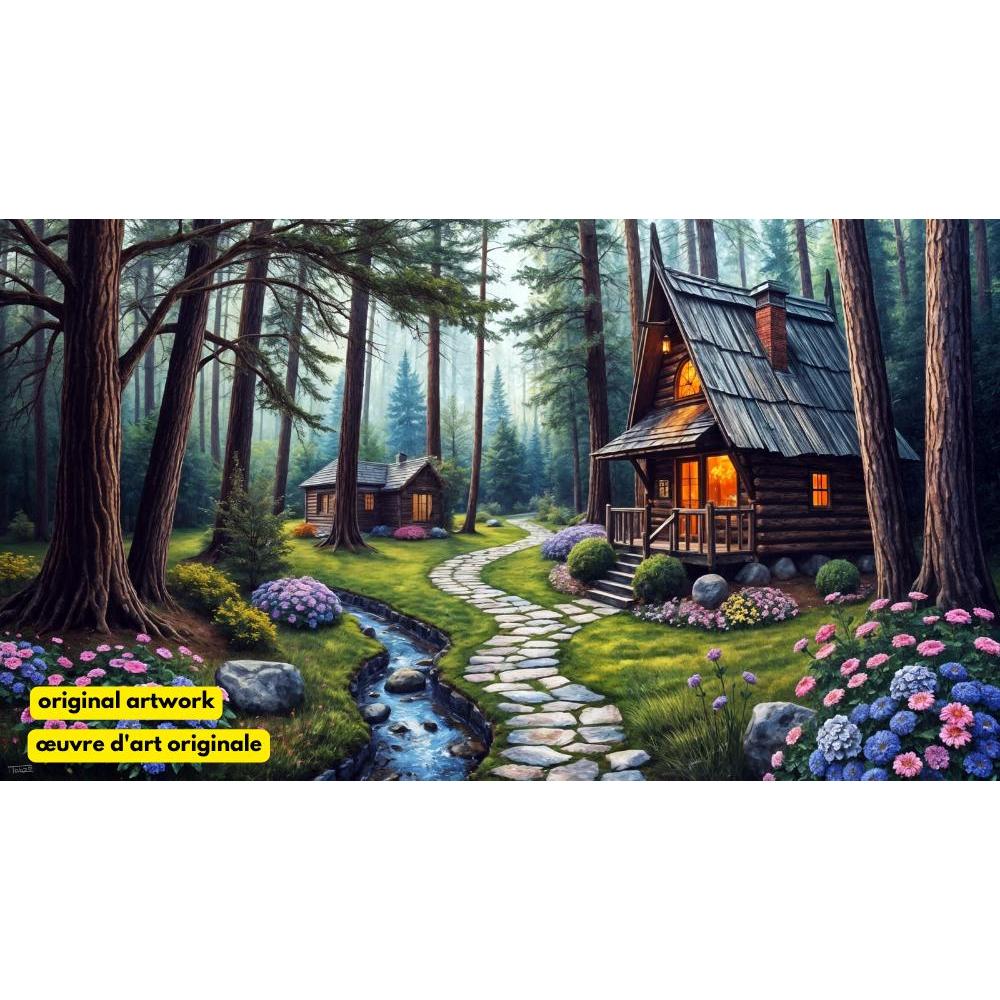 Cabins Among The Hydrangeas by Tabz Jones-40x70cm-Round-DiamondArt.ca