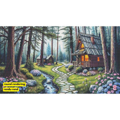 Cabins Among The Hydrangeas by Tabz Jones-40x70cm-Round-DiamondArt.ca