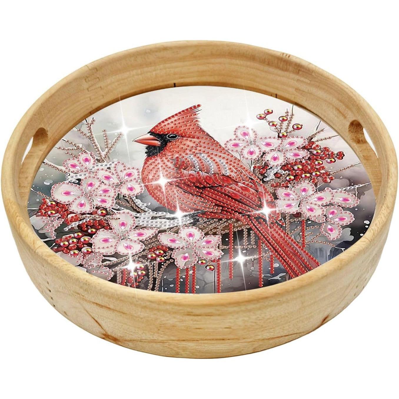 Cherry Blossom Cardinal Wooden Serving Tray-Special-DiamondArt.ca