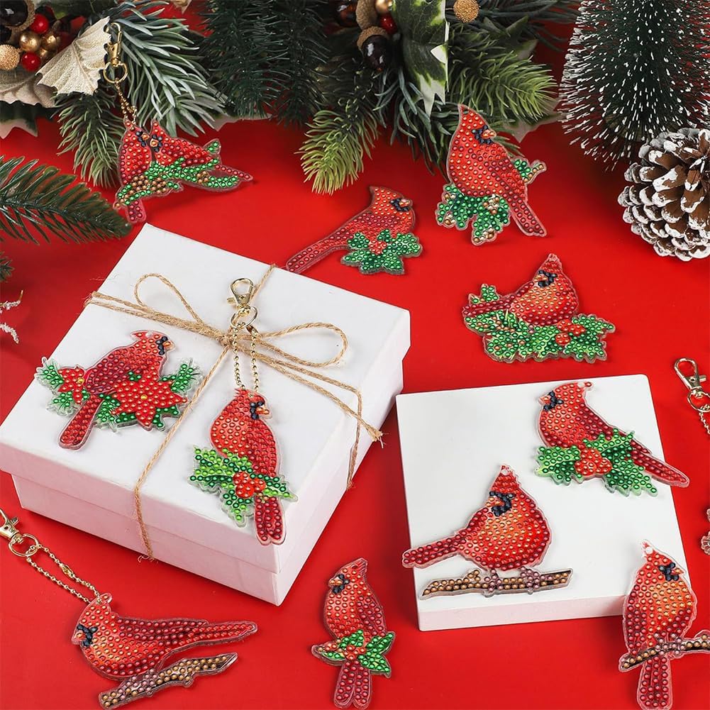 Red Sparkle Cardinals Key Chain Kit (12 Pieces)-Special-DiamondArt.ca