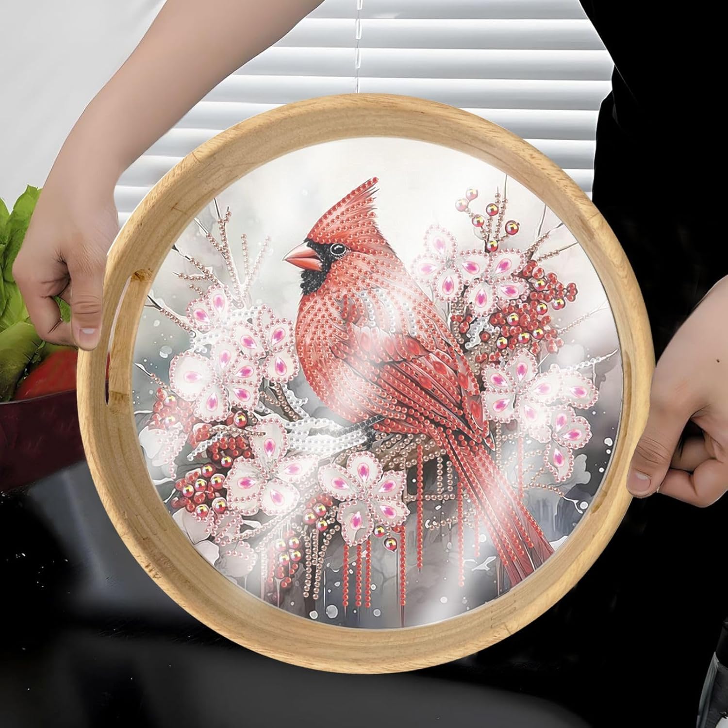 Cherry Blossom Cardinal Wooden Serving Tray-Special-DiamondArt.ca