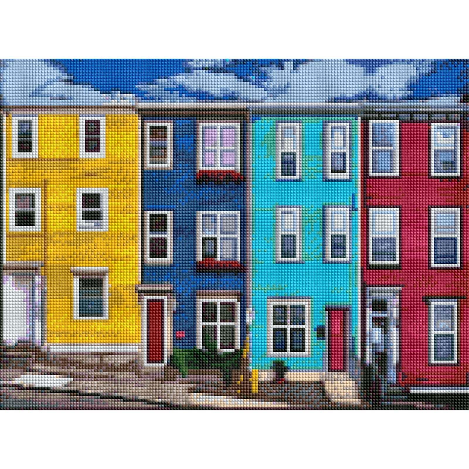 Colourful Jellybean Houses-30x40cm-Round-DiamondArt.ca