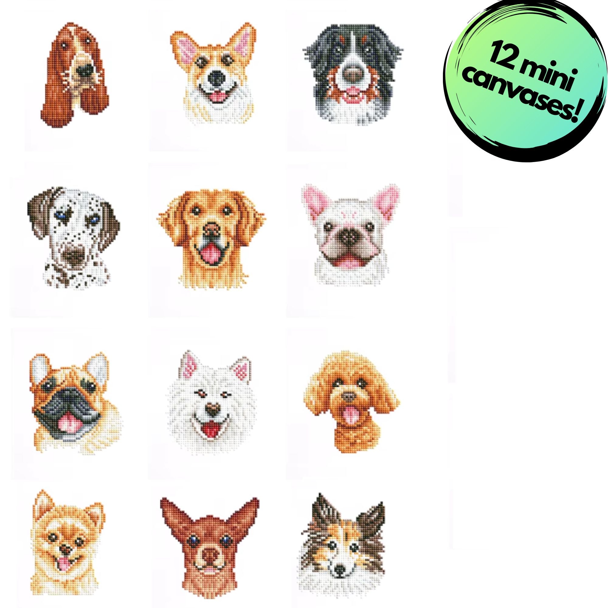 Doggie Delight Sparkle Minis 12 Canvas Kit-Square-DiamondArt.ca