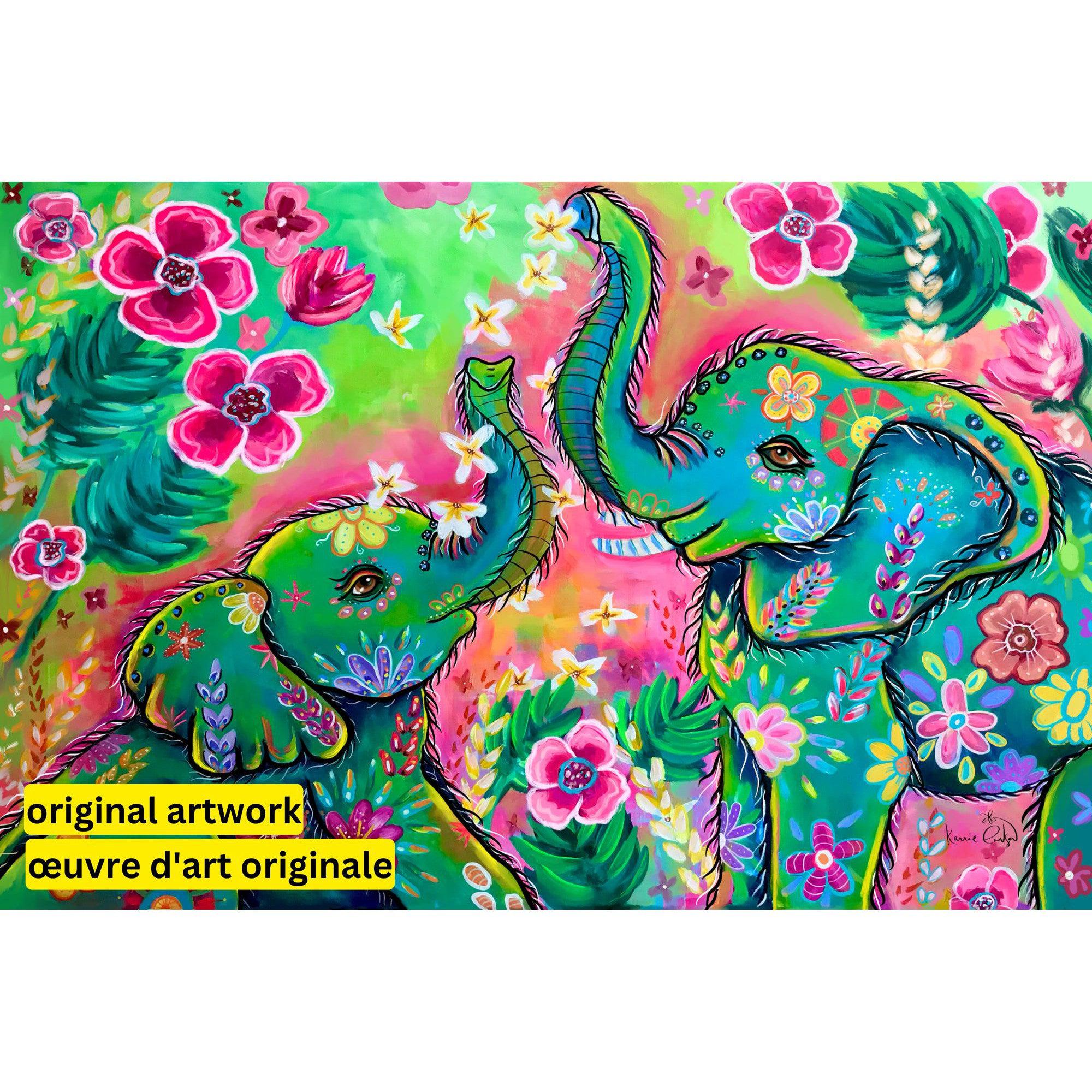 Elephants by Karrie Evenson-30x45cm-Round-DiamondArt.ca