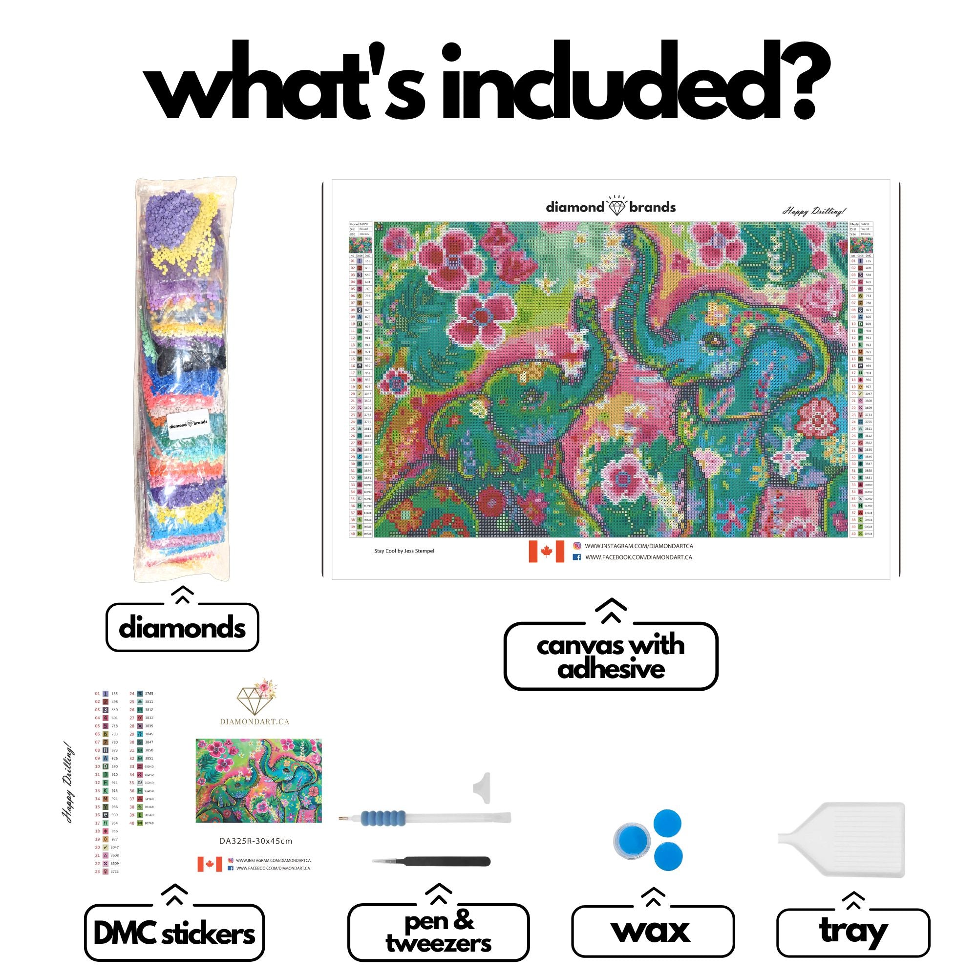 Elephants by Karrie Evenson-30x45cm-Round-DiamondArt.ca