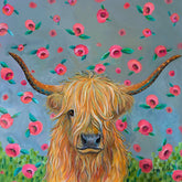 Flowers for Daisy the Highland Cow by Karrie Evenson-30x30cm-Round-DiamondArt.ca