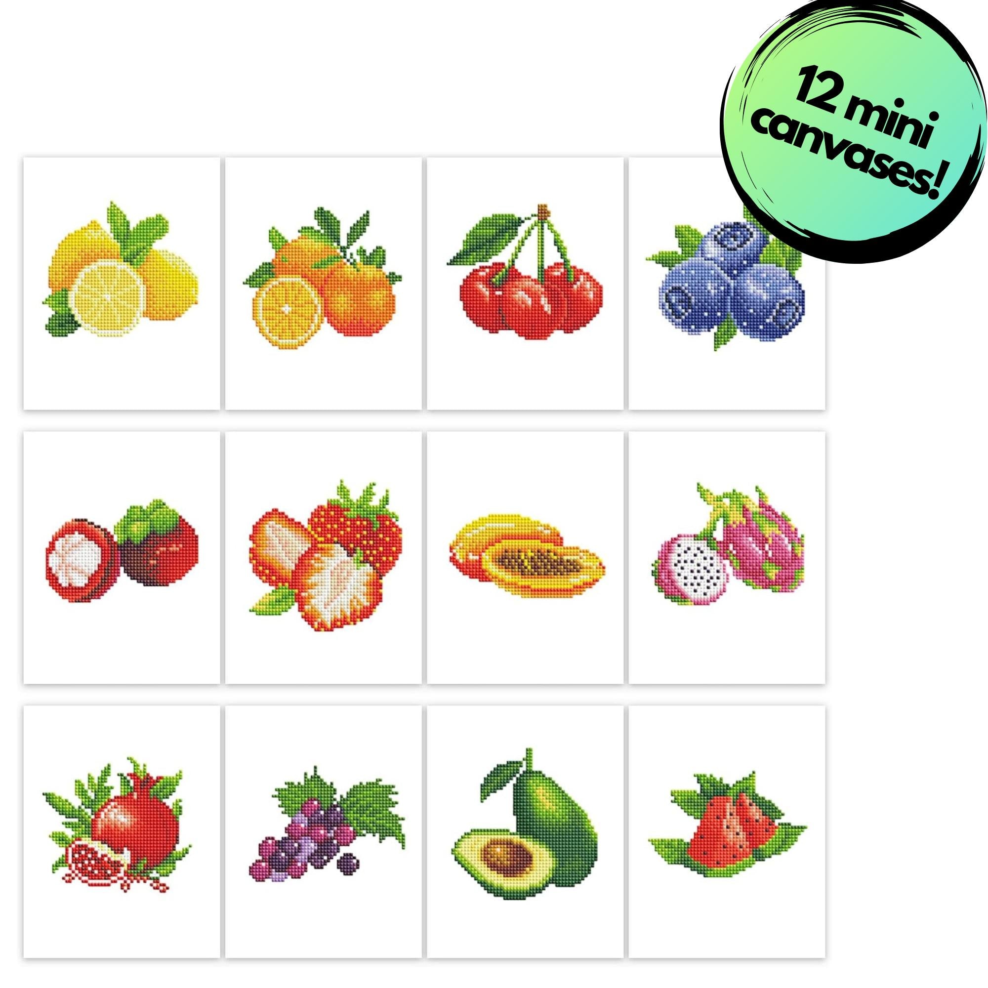 Fresh & Fruity Sparkle Minis 12 Canvas Kit-Square-DiamondArt.ca