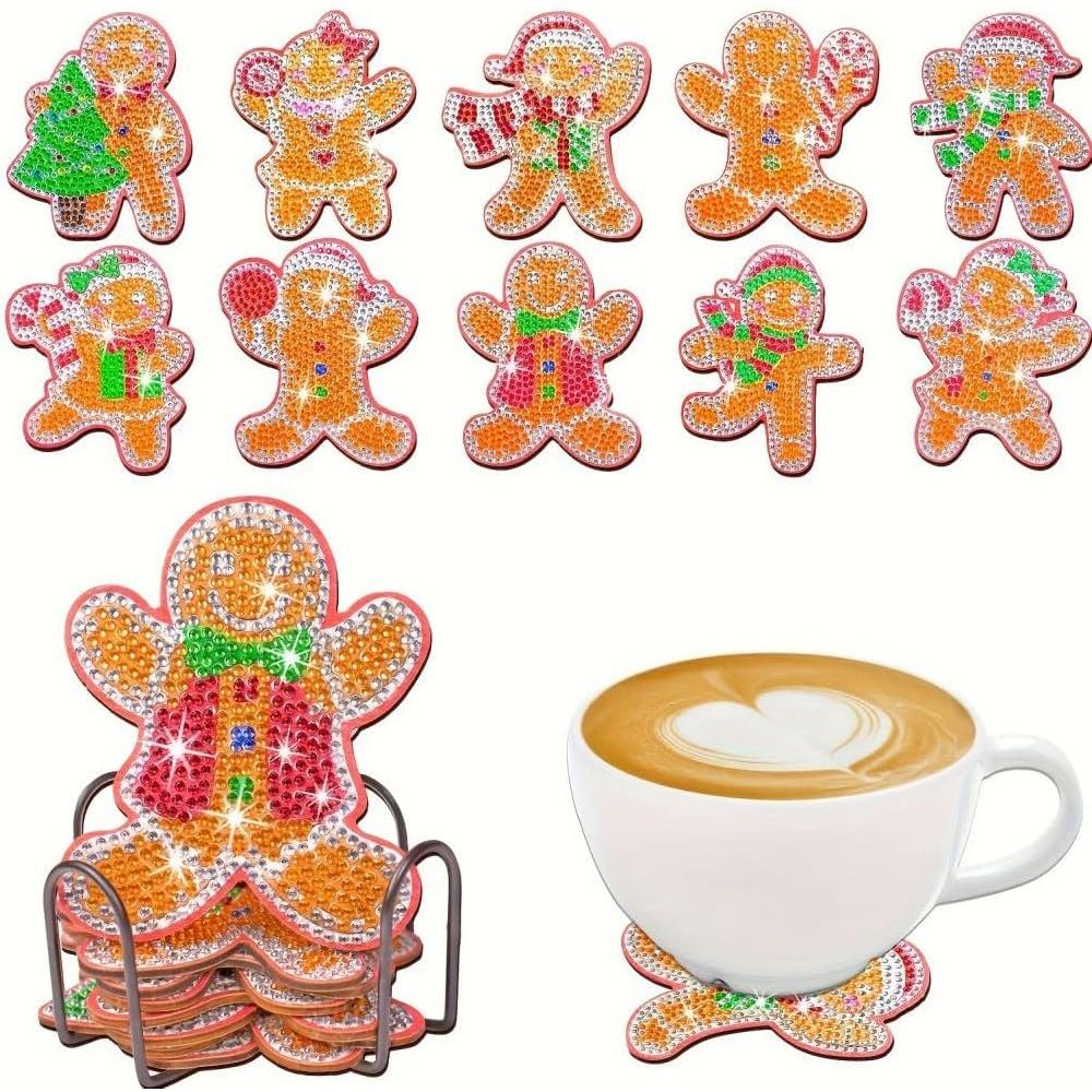 Gingerbread Friends Coaster Set (10 pieces)-Special-DiamondArt.ca
