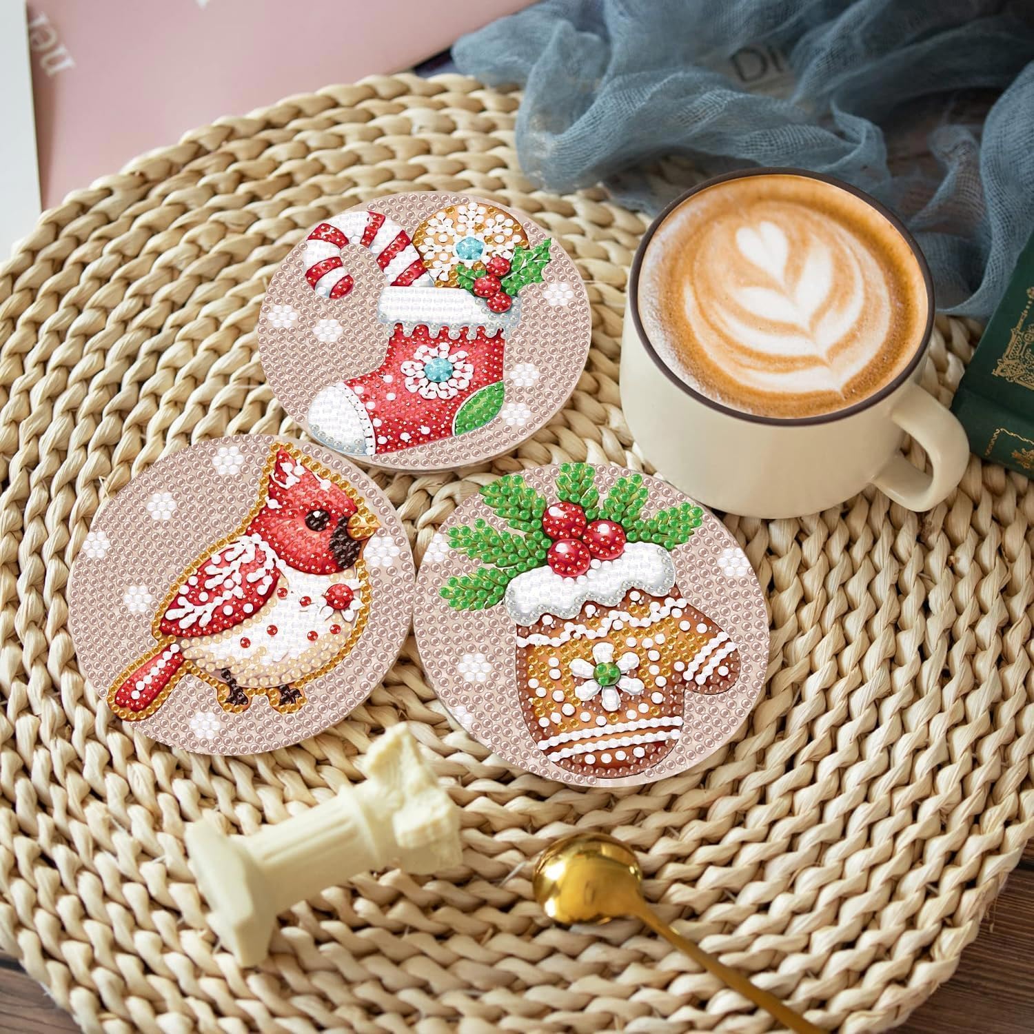 Gingerbread Wishes Coaster Set (8 pieces)-Special-DiamondArt.ca