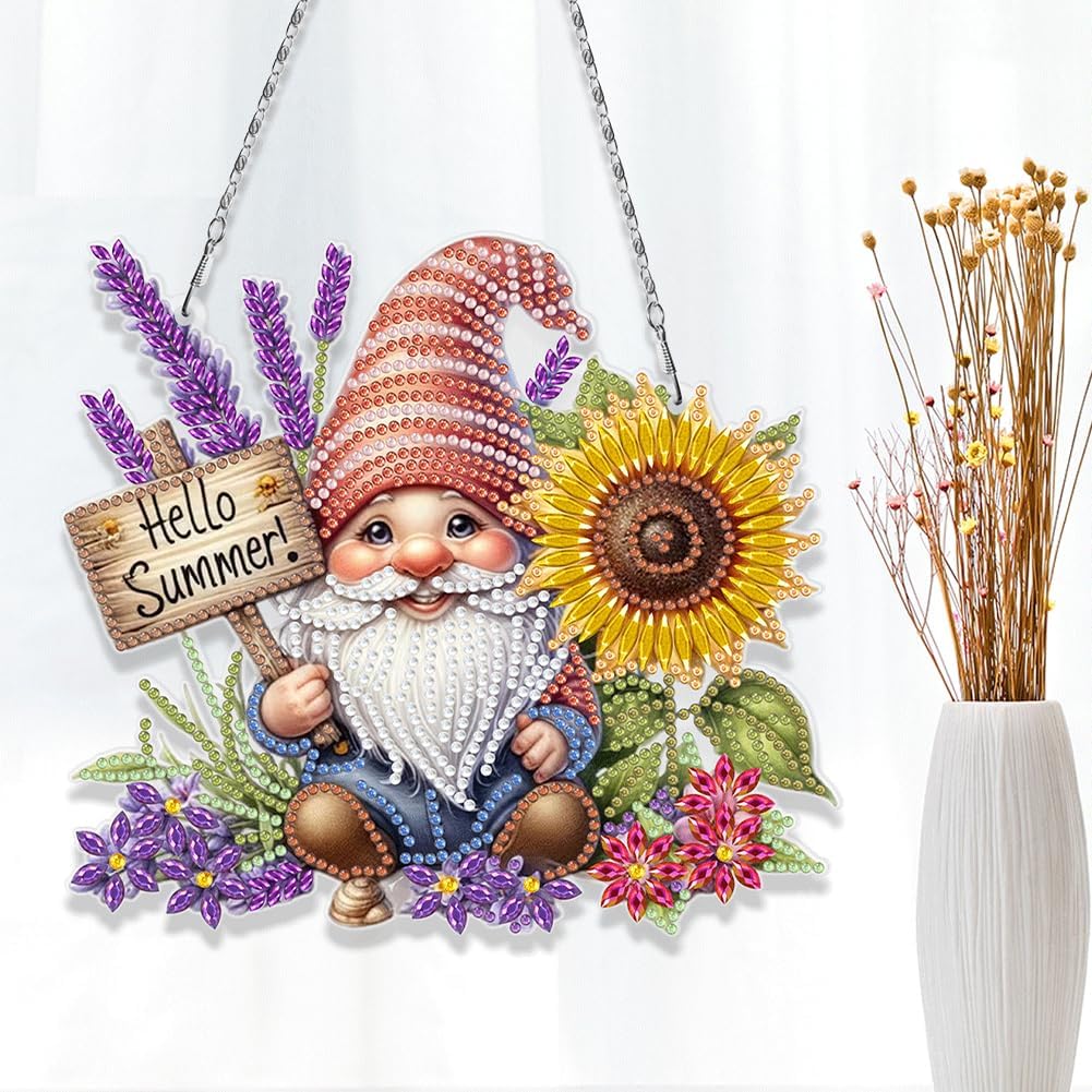 Hello Summer Sunflower Gnome Wall Hanging-Special-DiamondArt.ca