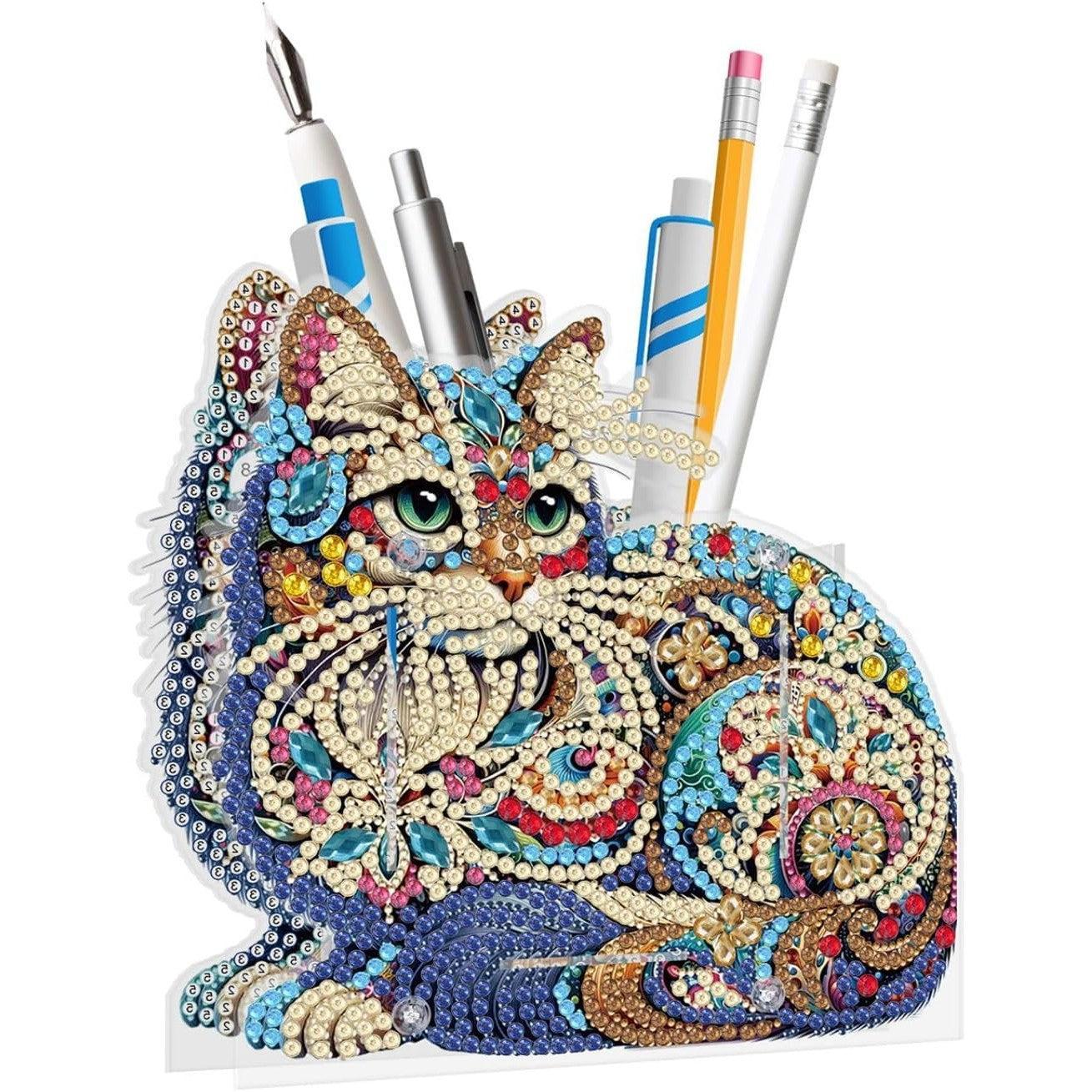 Jeweled Cat Pen Holder-Special-DiamondArt.ca