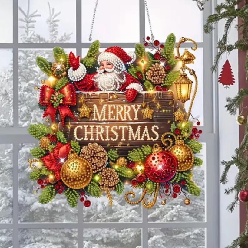 Jolly Santa Merry Christmas Wall Hanging-Special-DiamondArt.ca