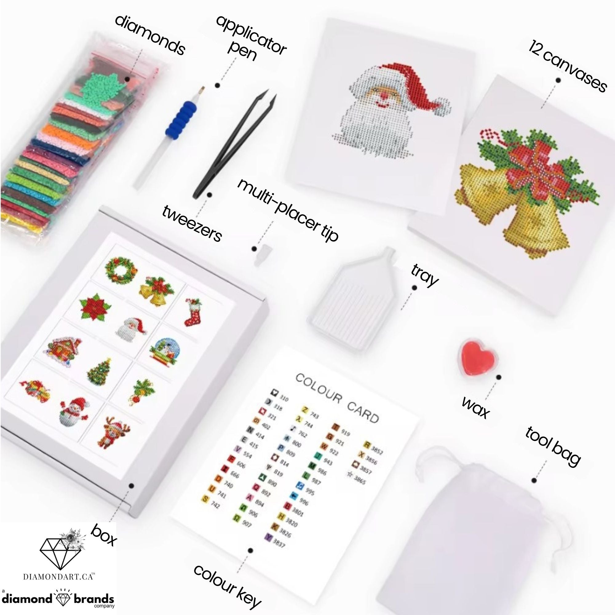 Magical Christmas Sparkle Minis 12 Canvas Kit-Square-DiamondArt.ca