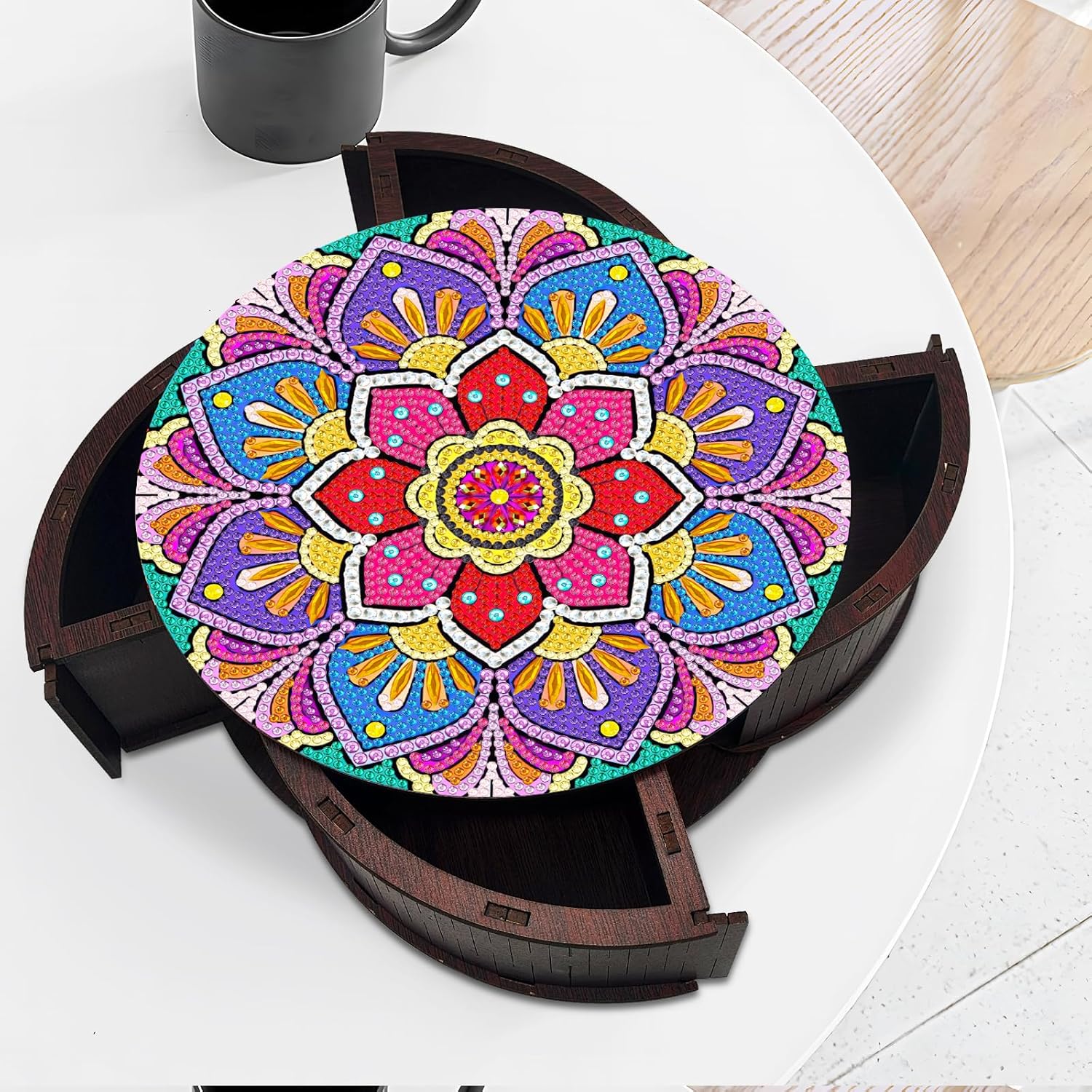 Pink Harmony Mandala Faux Wood Box-Special-DiamondArt.ca