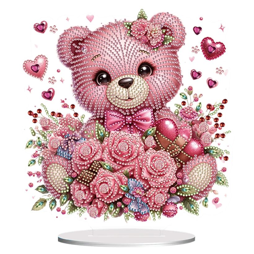 Pink Teddy Bear Tabletop Decoration-Pink Teddy Bear-DiamondArt.ca