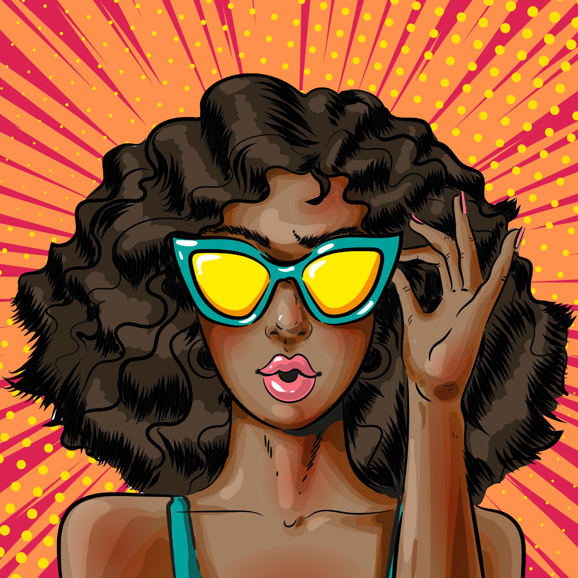 Pop Art Cool Girl-30x30cm-Round-DiamondArt.ca