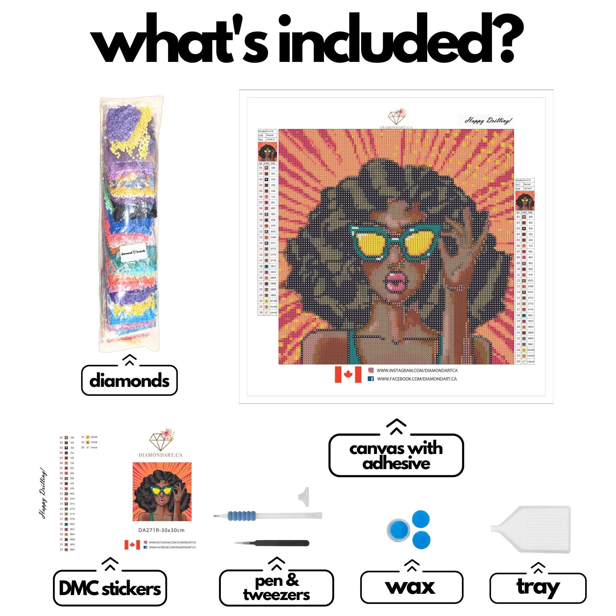 Pop Art Cool Girl-30x30cm-Round-DiamondArt.ca