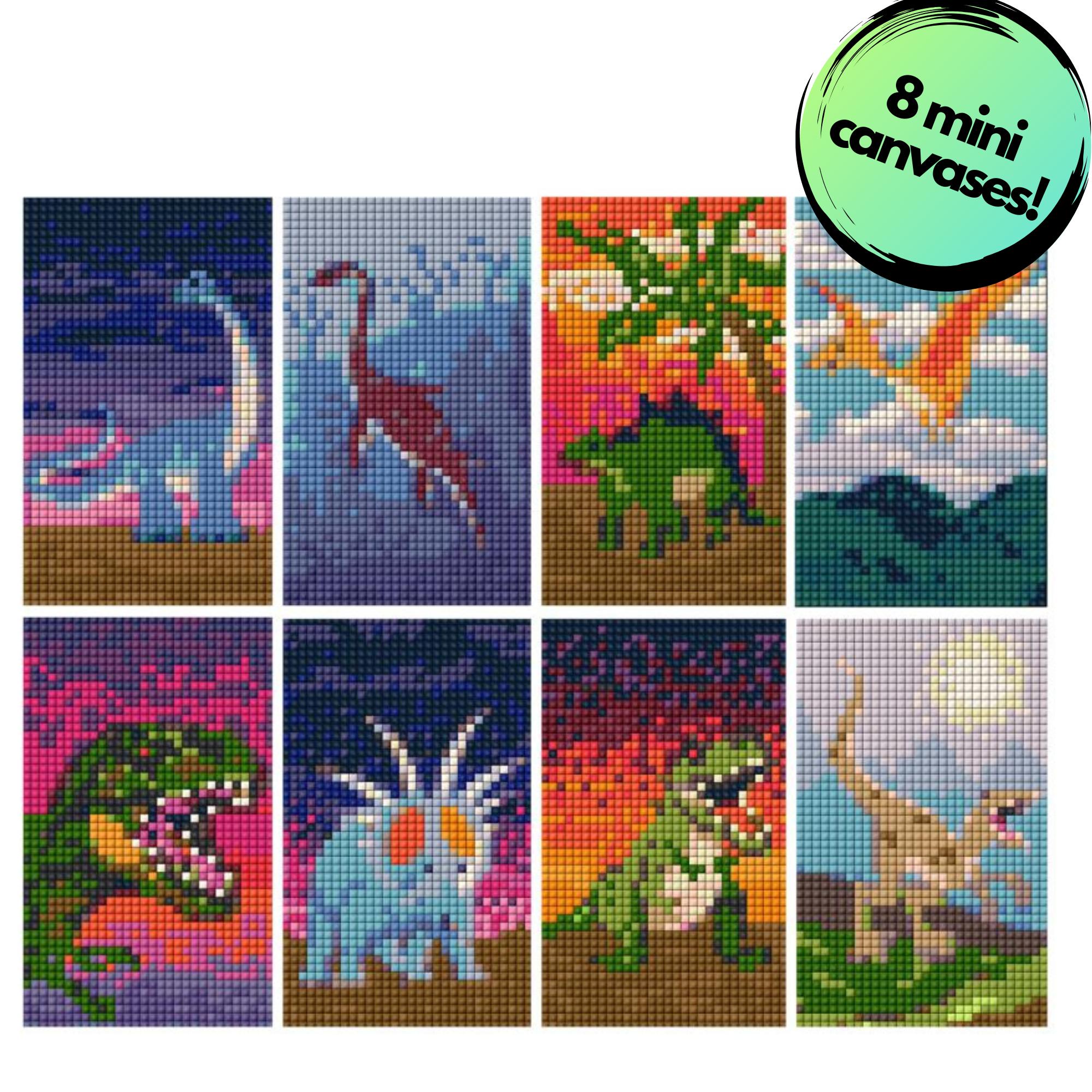 Prehistoric Dinos Sparkle Minis 8 Canvas Kit-Square-DiamondArt.ca