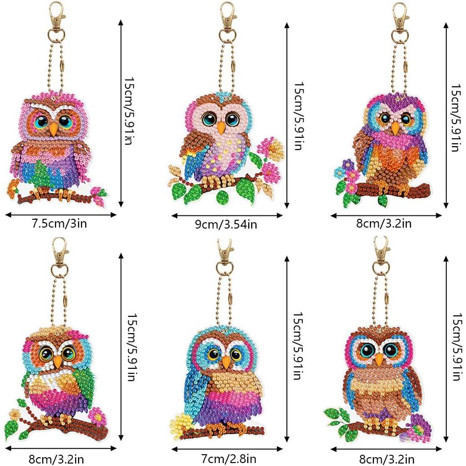 Radiant Rainbow Owls Key Chain Kit-Special-DiamondArt.ca