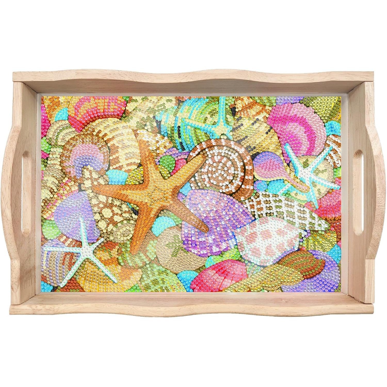 Seashells Wooden Serving Tray-Round-DiamondArt.ca