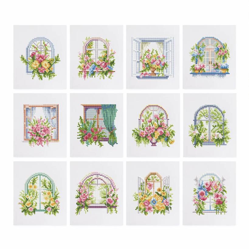 Secret Garden Windows Sparkle Minis 12 Canvas Kit-Square-DiamondArt.ca