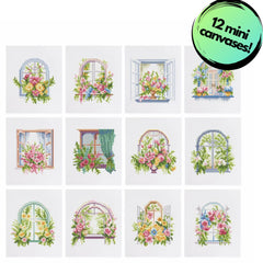 Secret Garden Windows Sparkle Minis 12 Canvas Kit-Square-DiamondArt.ca