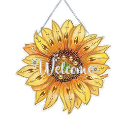 Shimmering Sunflower Welcome Wall Hanging-Special-DiamondArt.ca