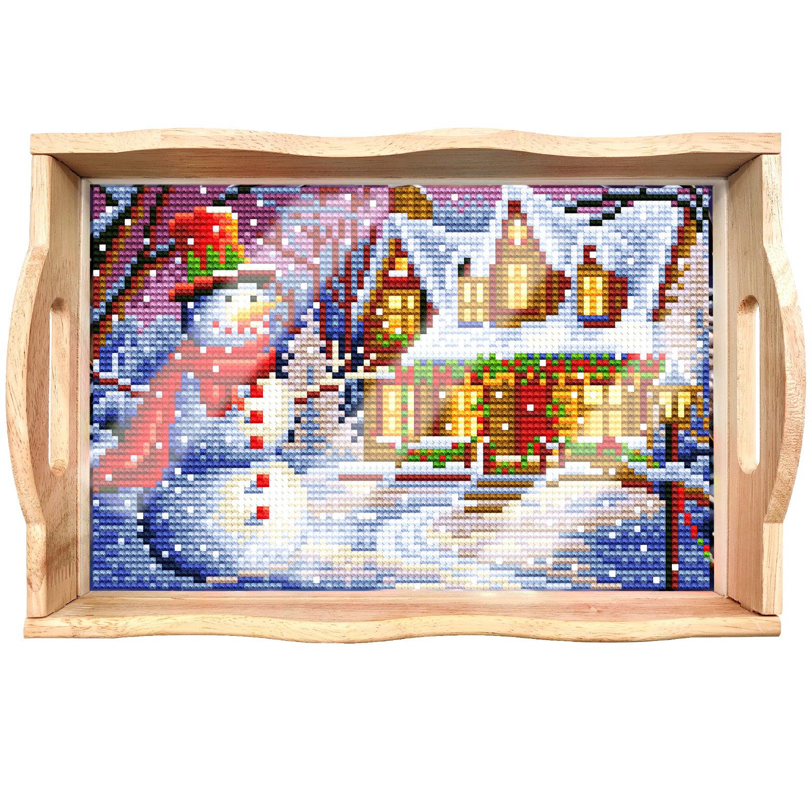 Holiday Scene Wooden Serving Tray-Round-DiamondArt.ca