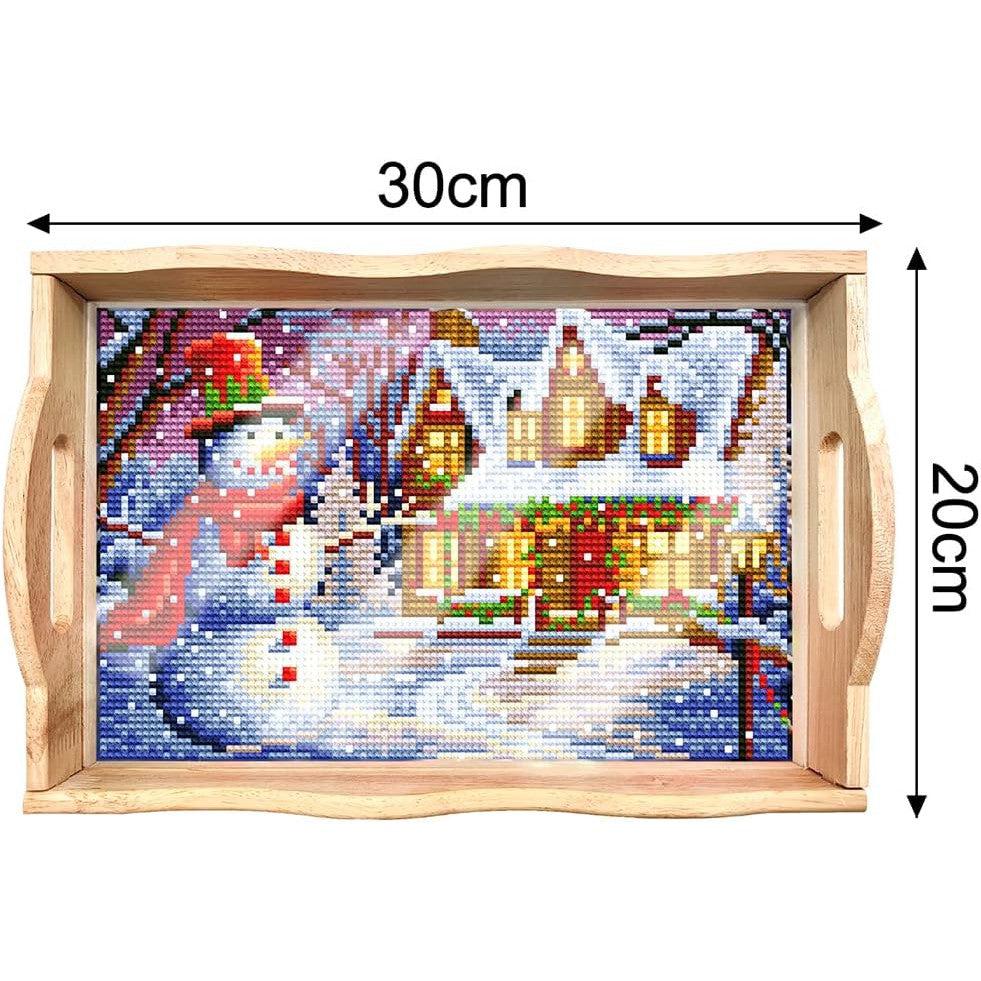 Holiday Scene Wooden Serving Tray-Round-DiamondArt.ca