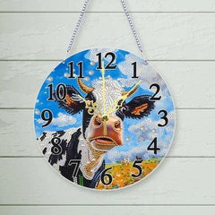 Sparkle Moo Cow Wooden Clock-Special-DiamondArt.ca