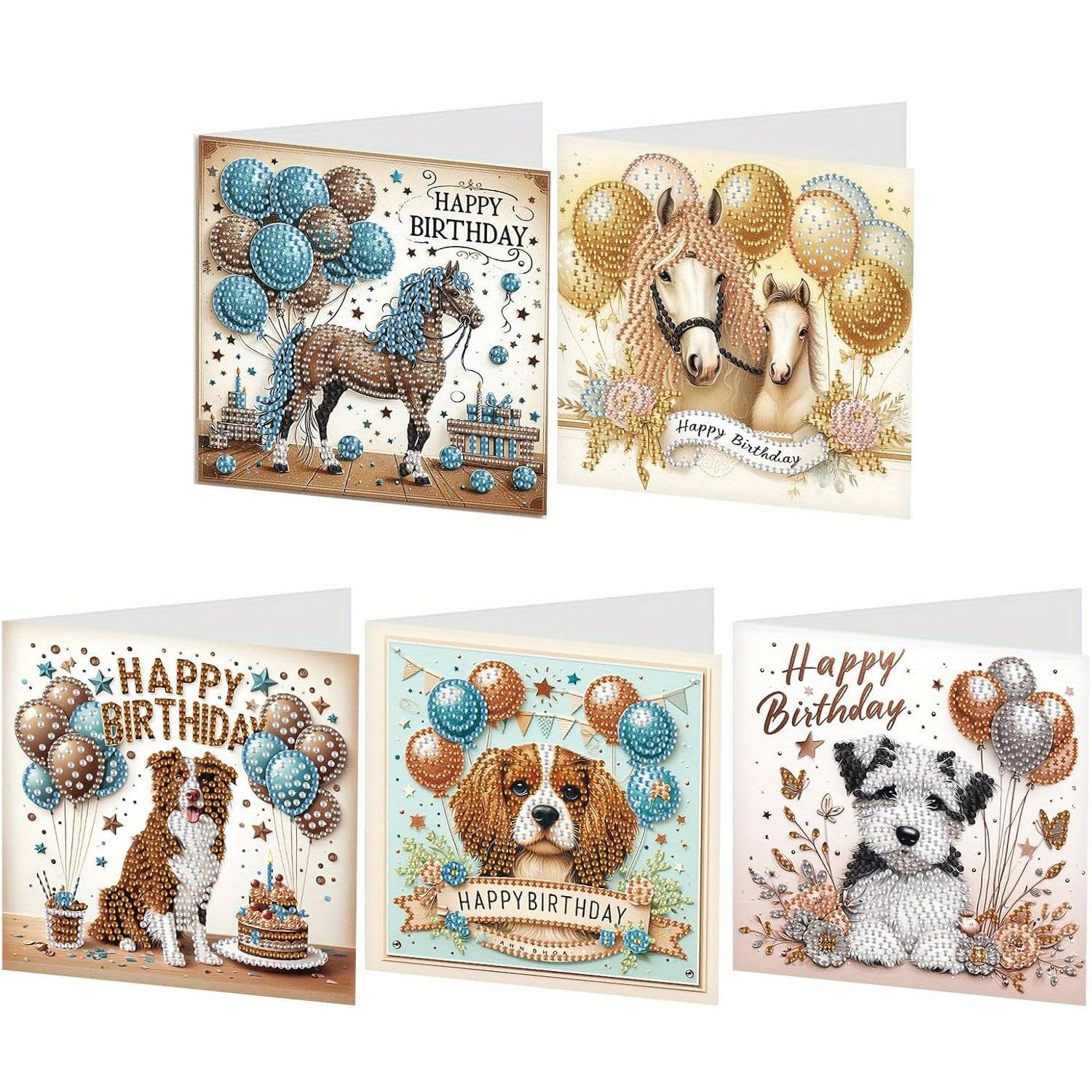 Sparkle Paws & Majestic Manes Birthday Cards (5 Pack)-Special-DiamondArt.ca