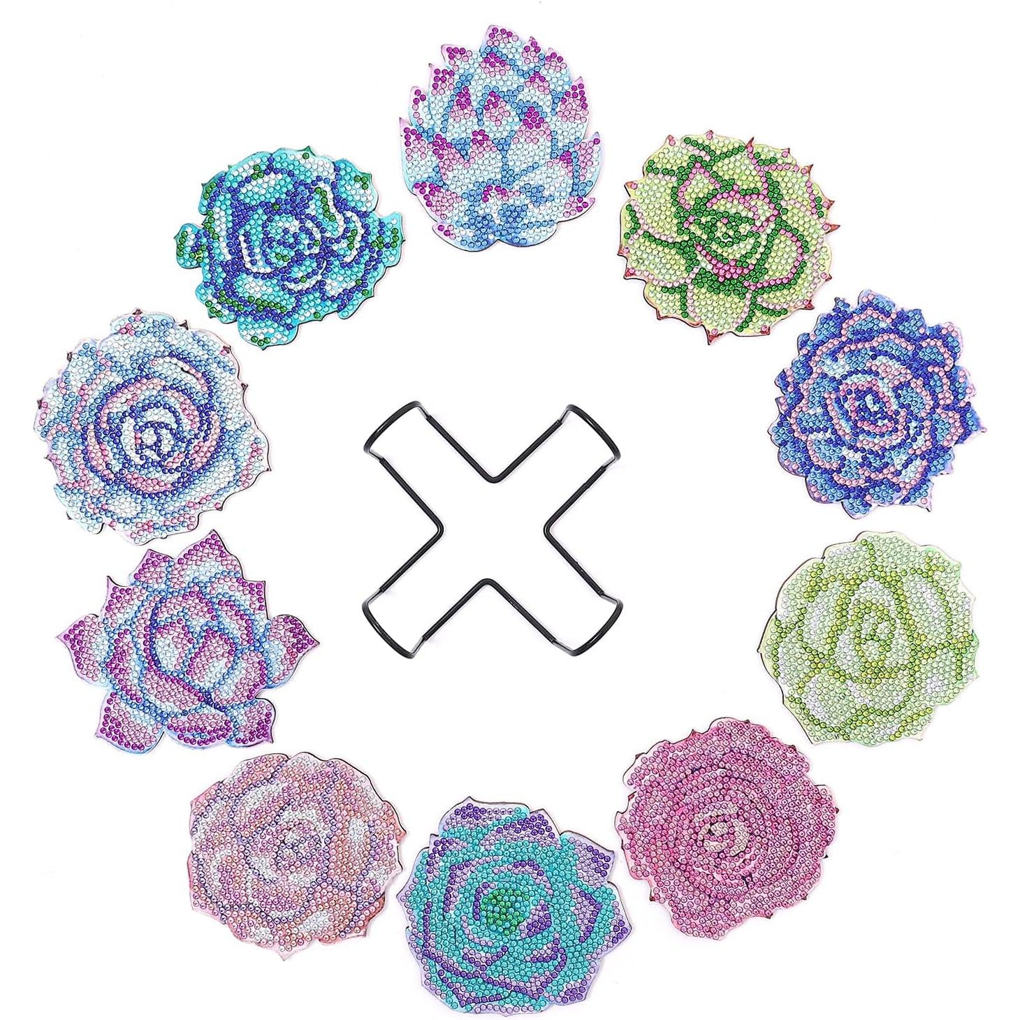 Sparkling Succulents Coaster Set (10 pieces)-Special-DiamondArt.ca