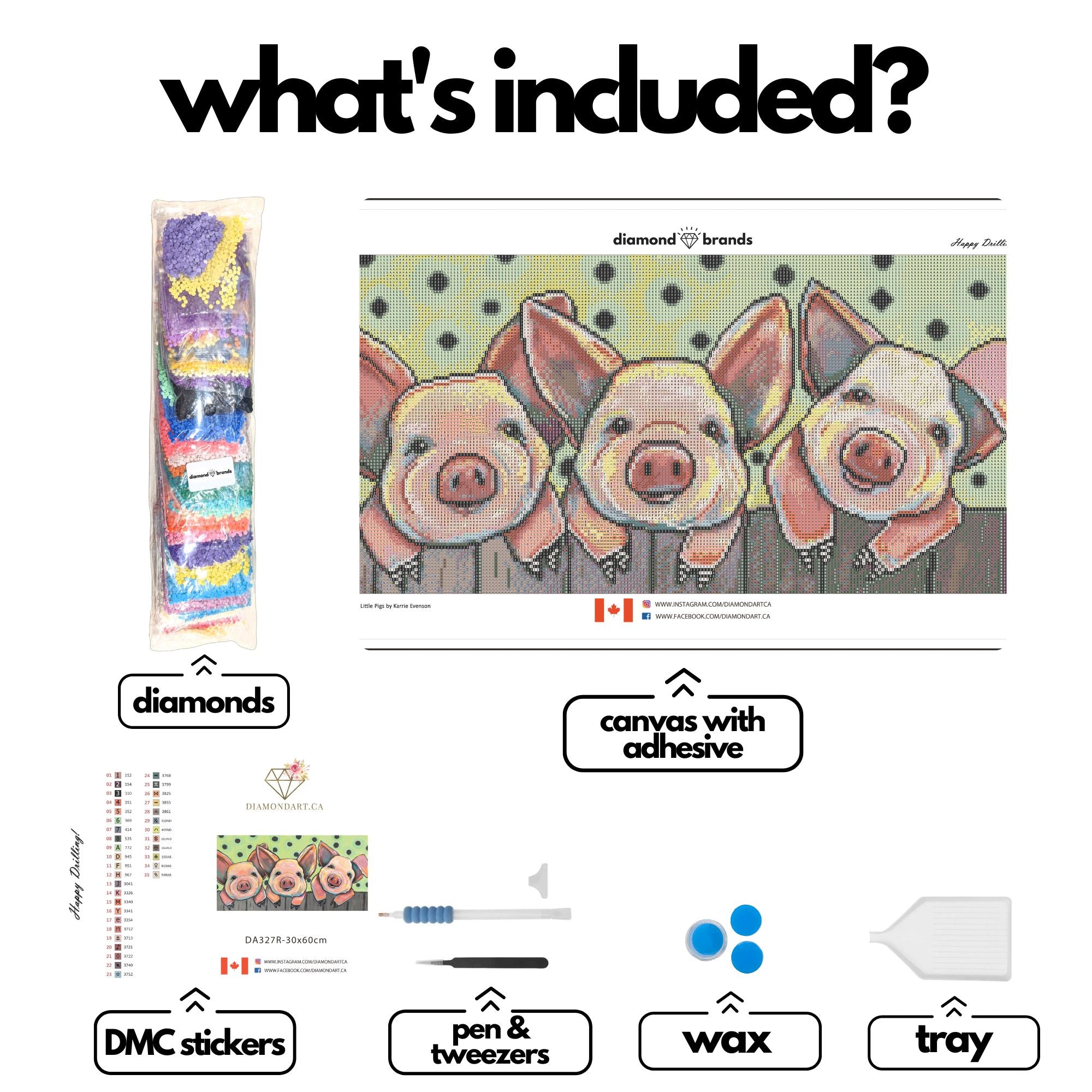 Three Little Pigs by Karrie Evenson-30x60cm-Square-DiamondArt.ca