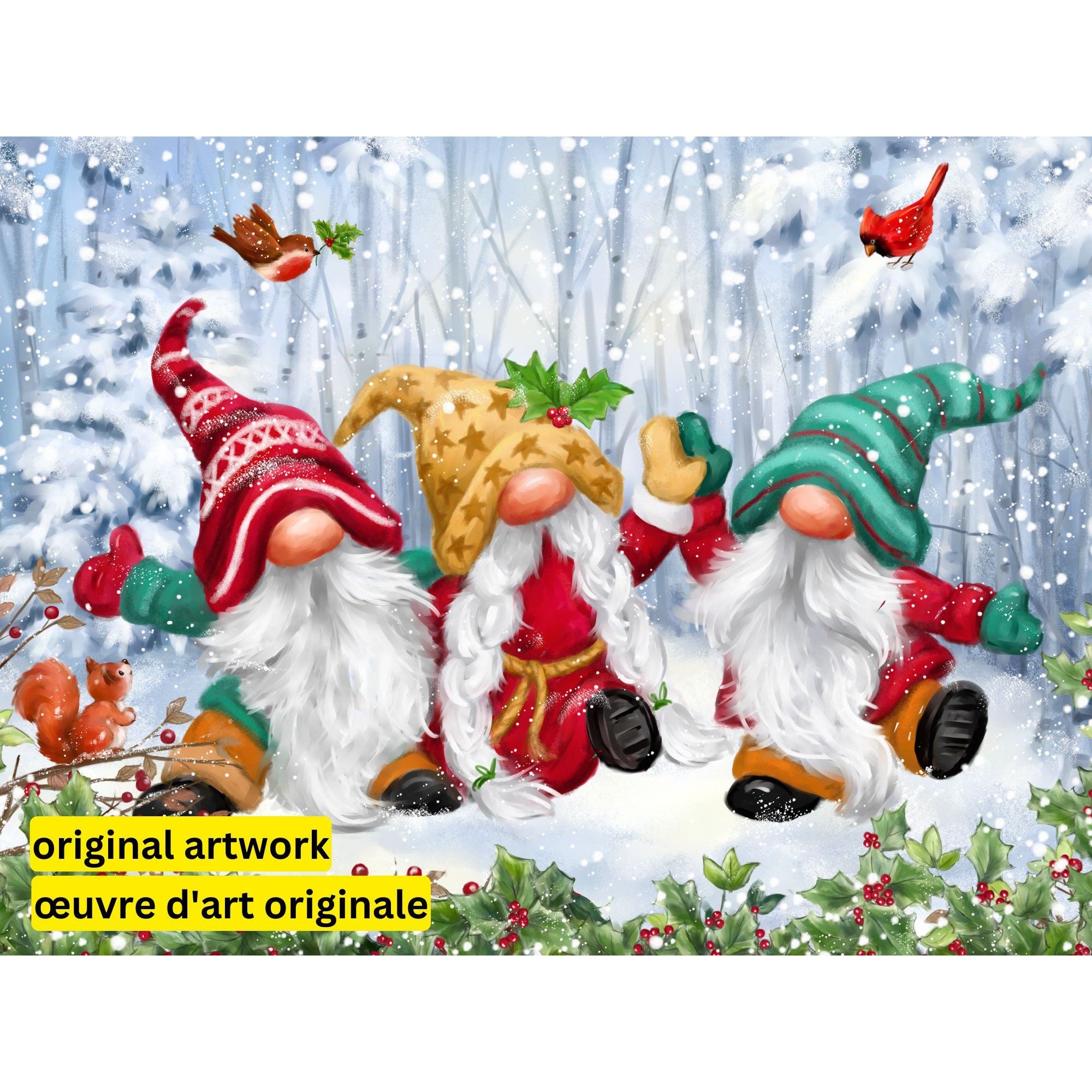 Three Winter Gnomes by Jean Francois-30x40cm-Round-DiamondArt.ca