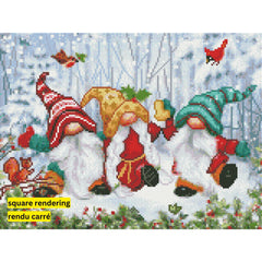 Three Winter Gnomes by Jean Francois-30x40cm-Round-DiamondArt.ca