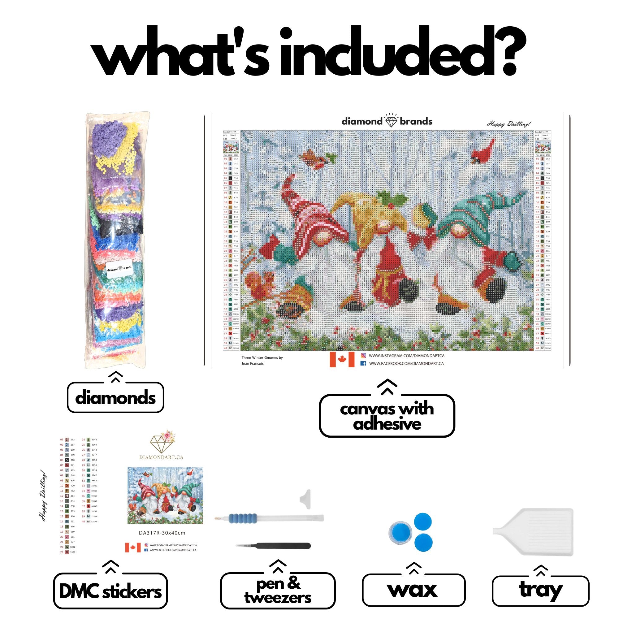 Three Winter Gnomes by Jean Francois-30x40cm-Round-DiamondArt.ca